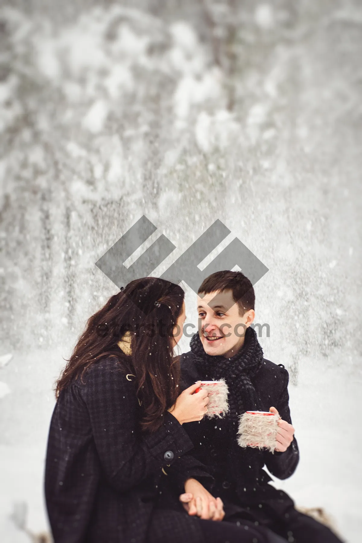 Picture of Smiling woman in winter park with snow