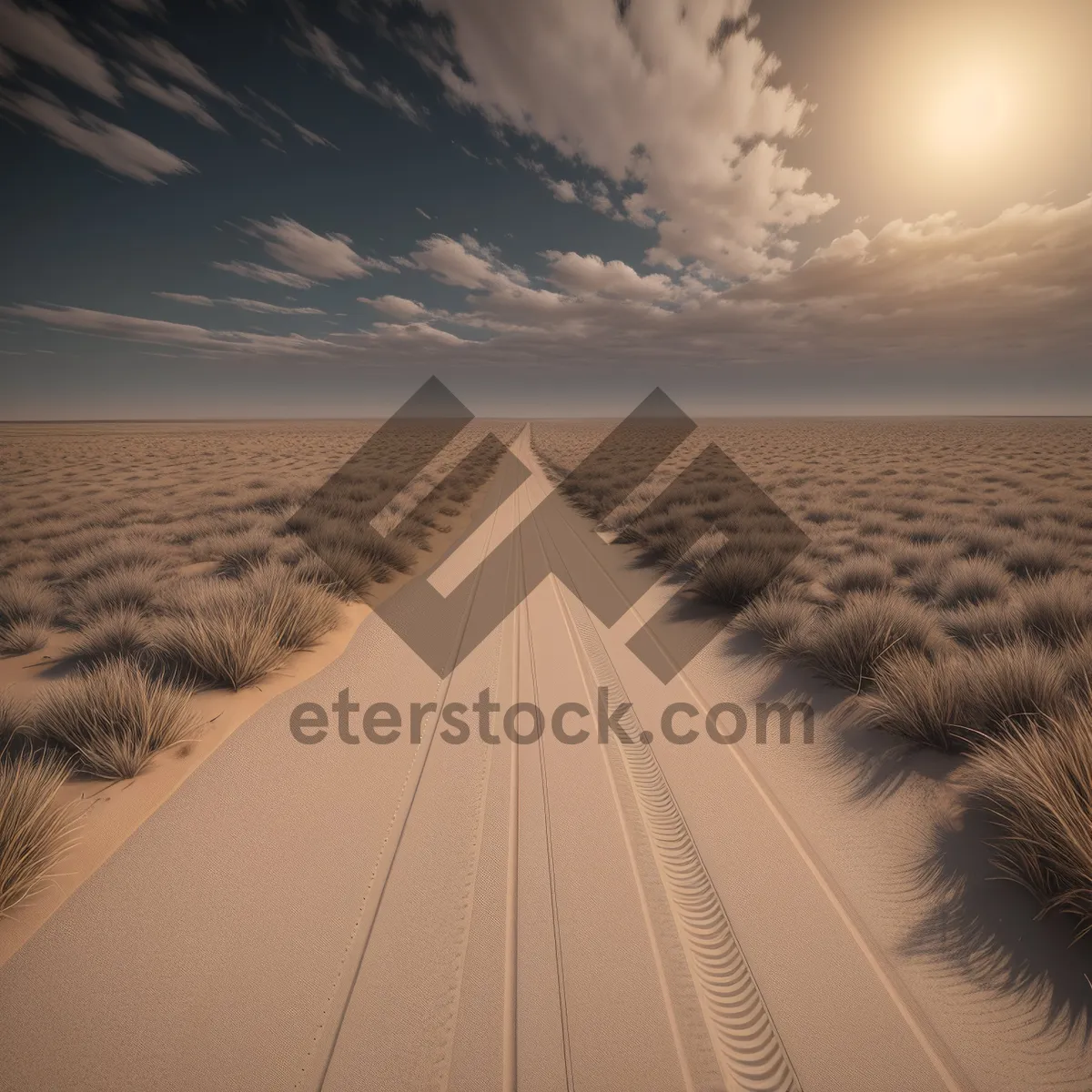 Picture of Dusk Coast Desert Horizon: Majestic Sunset Over Sandy Dunes