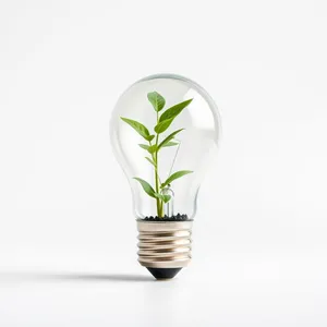 Bright energy-saving lamp with leaf plant decoration concept.