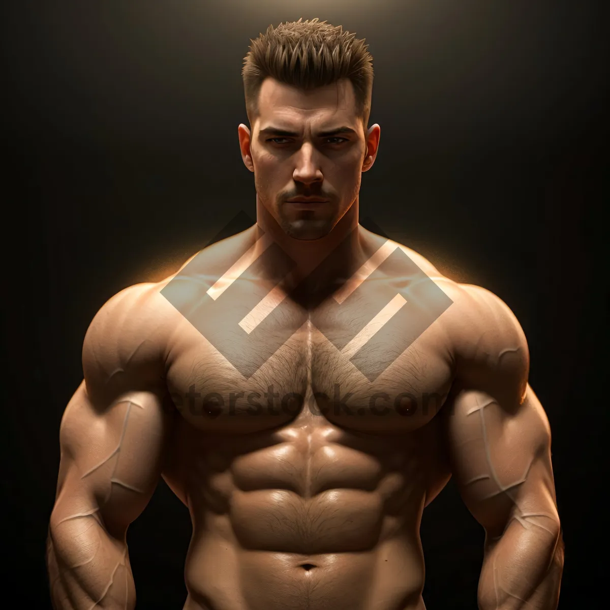 Picture of Powerful and Muscular Bodybuilder Posing Shirtless
