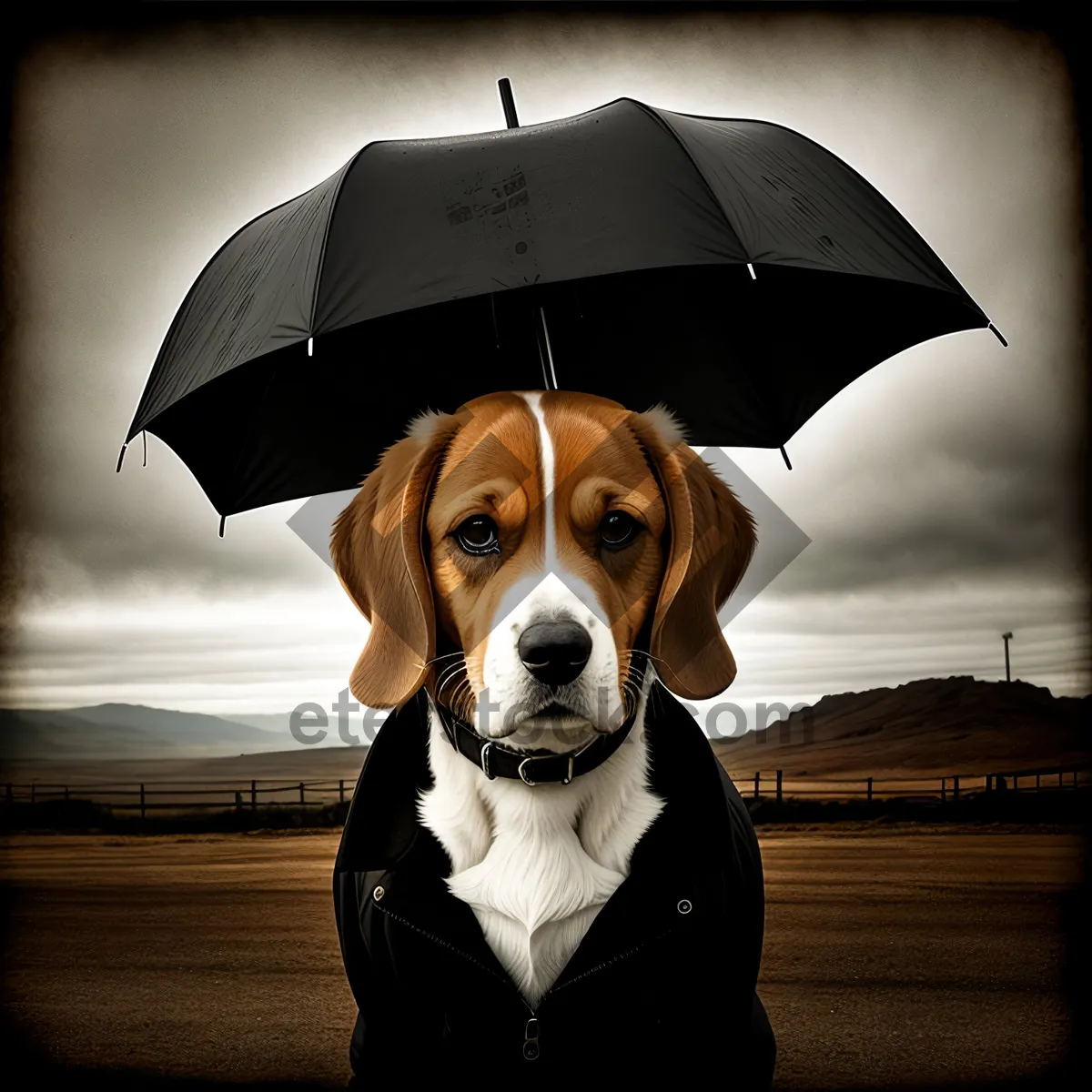 Picture of Adorable Beagle Puppy Under Sheltering Canopy