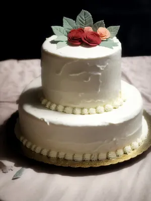 Delicious strawberry cream cake with chocolate frosting.