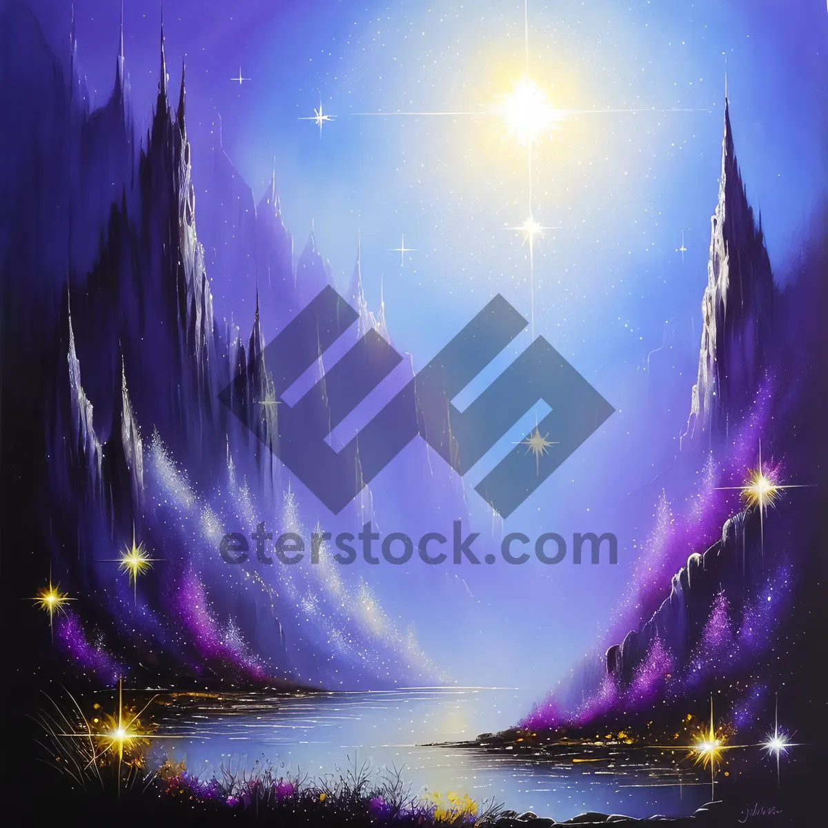 Picture of Black Night Sky with Glowing Stars