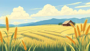 Sunny Cereal Field Landscape Under Blue Sky