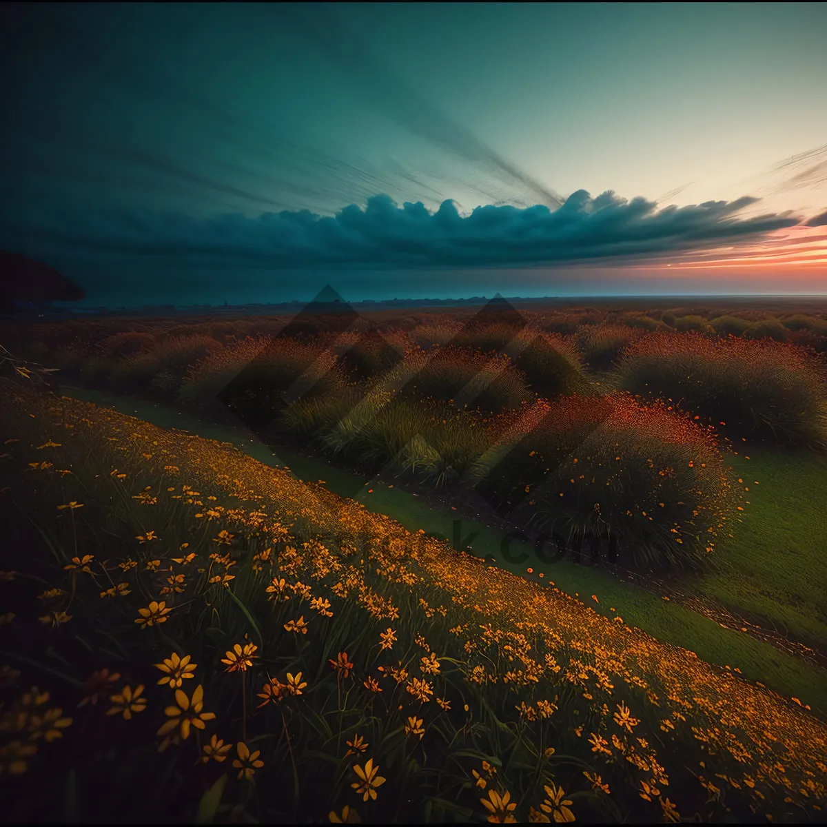 Picture of Golden Horizon: Serene Sunset Over Desert Dunes