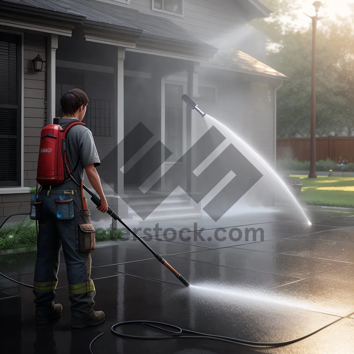 Picture of Man using squeegee for sport cleaning.