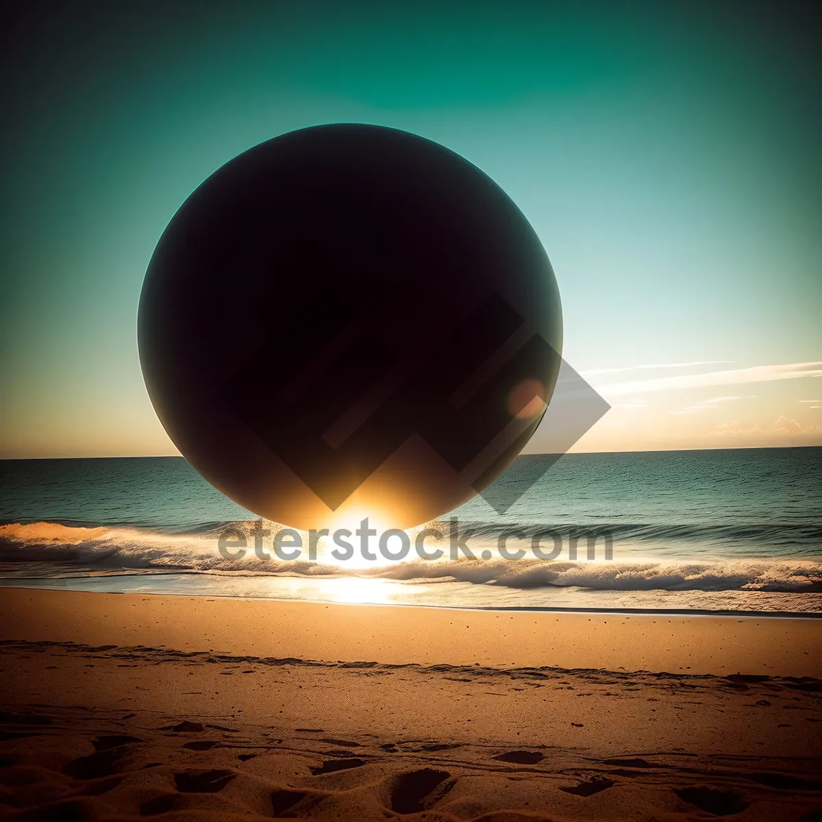 Picture of Golden Sunset Reflection Over Ocean Waves