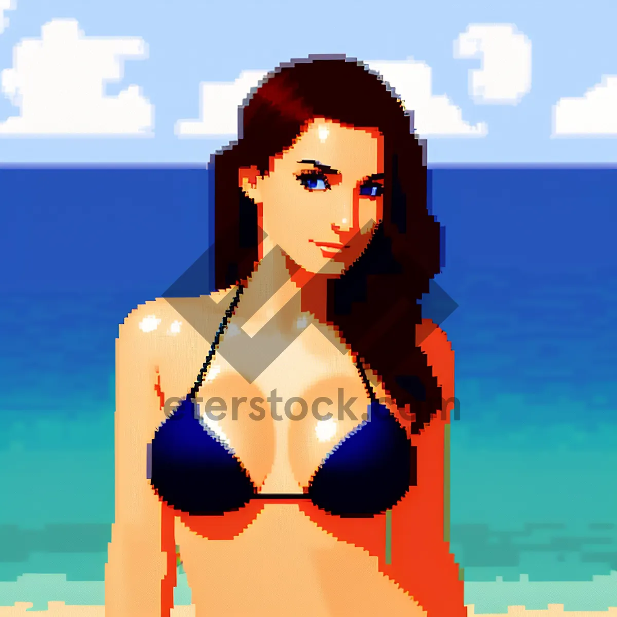 Picture of Seductive beach babe in stylish bikini, soaking up the sun.