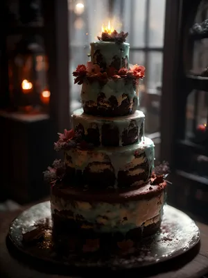 Elegant Bakery Shop Table with Decorative Fountain