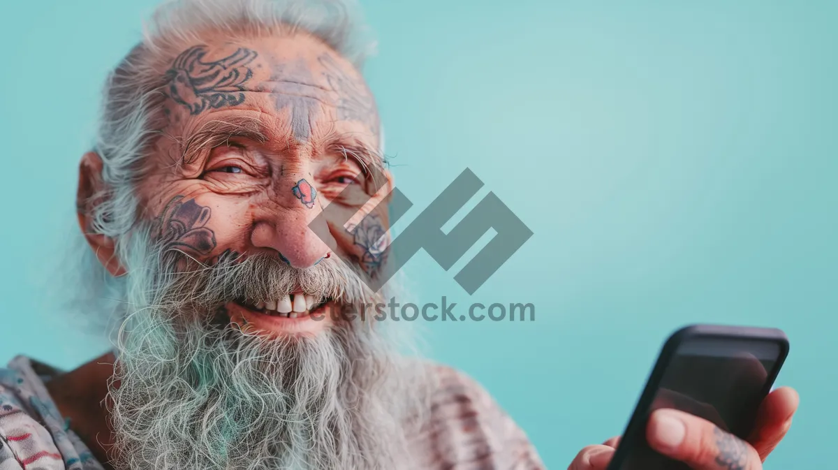 Picture of Happy elderly man with gray hair portrait.