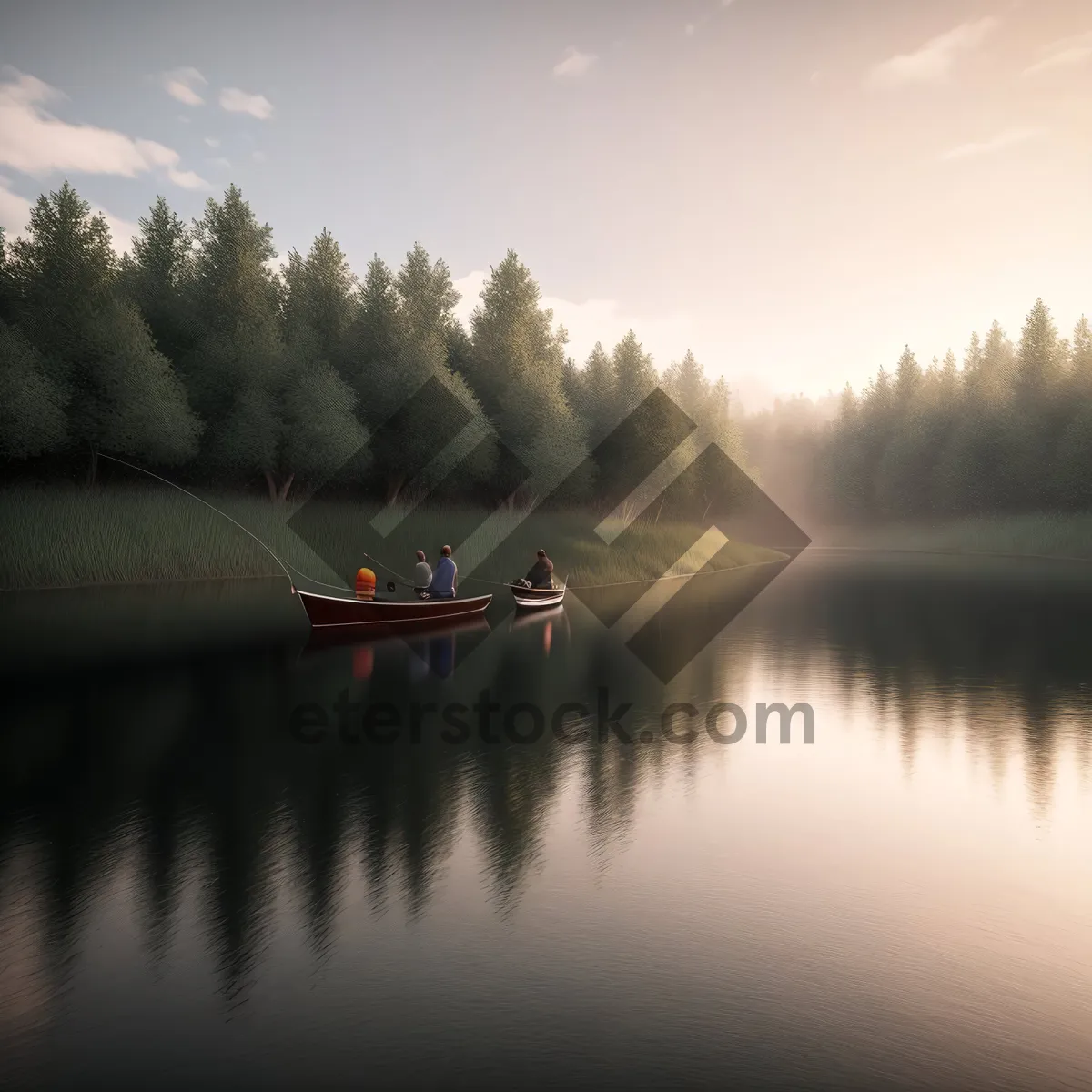 Picture of Serene Waters: Kayaking Amidst Reflections and Tranquil Forest
