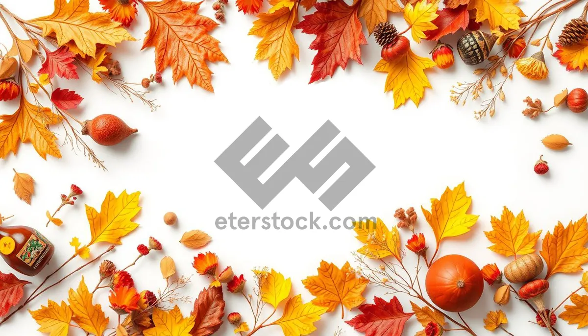 Picture of Floral Autumn Wallpaper Design with Orange Leaves and Flowers