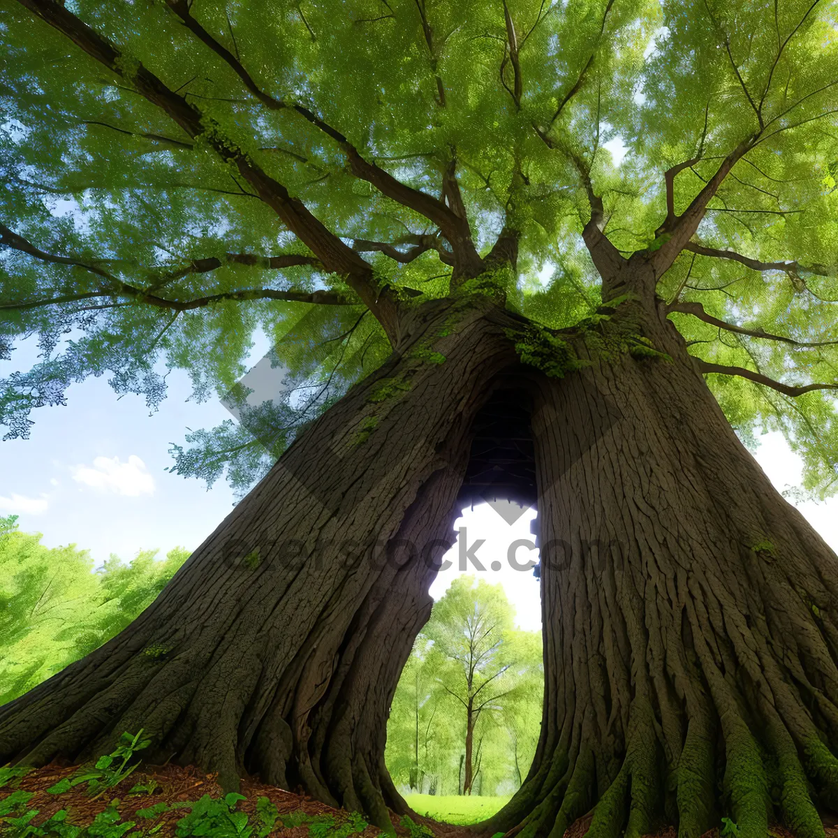 Picture of Serene Woodland Oasis: Lush Elm Trees in a Vibrant Forest