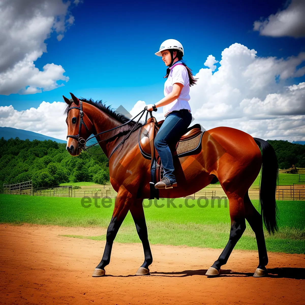 Picture of Thrilling Cowboy Horseback Riding on Open Field