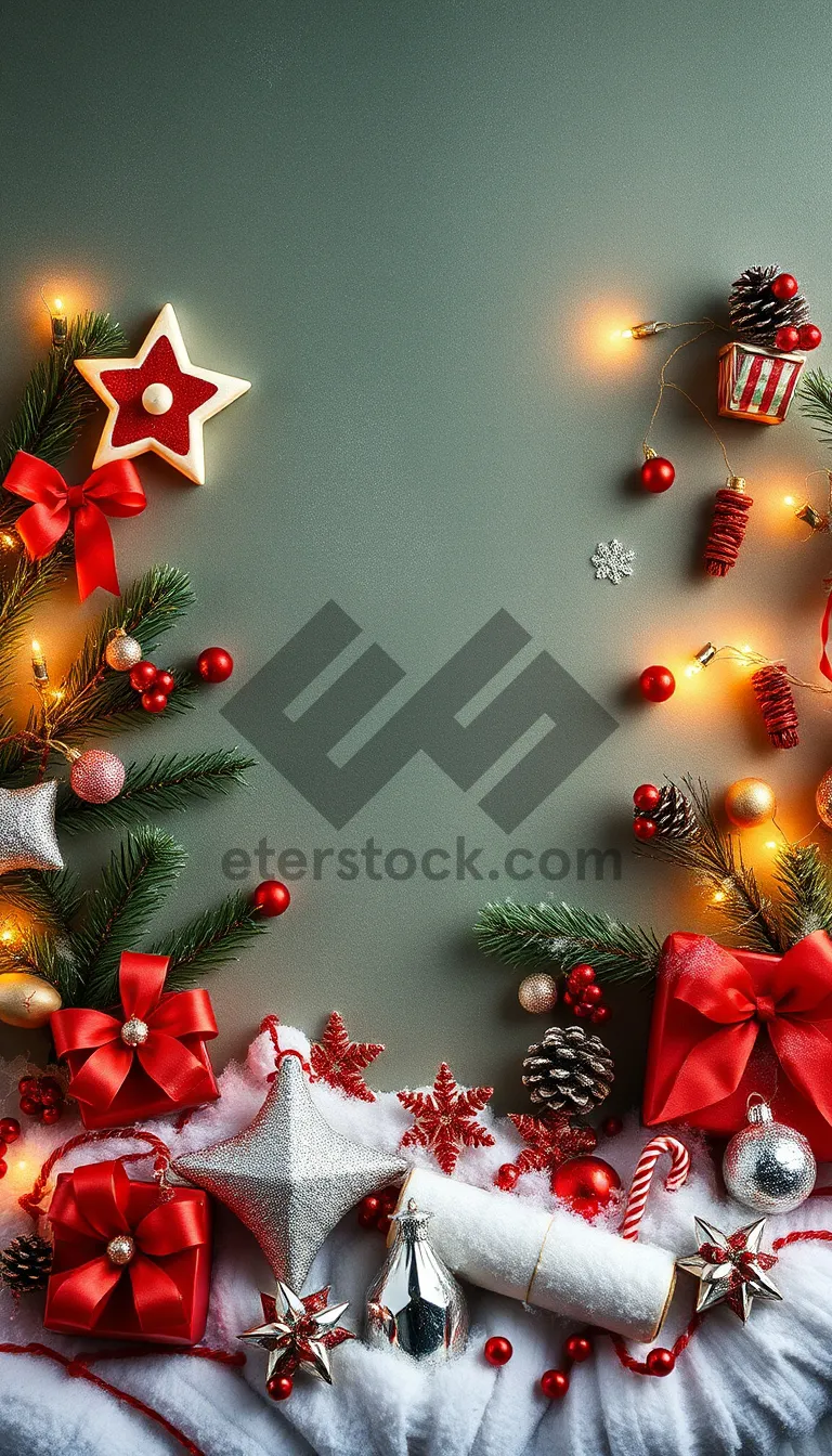 Picture of Festive Winter Holiday Greeting Card with Gold Ornaments