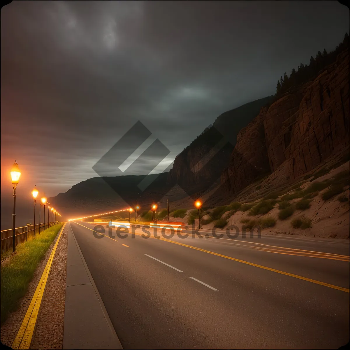 Picture of Night Skyline on Expressway: Speeding Through Urban Landscape