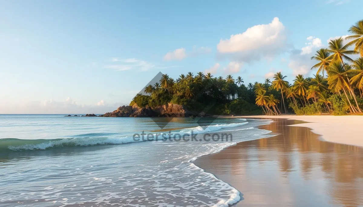 Picture of Turquoise waters and palm trees on paradise island shore.