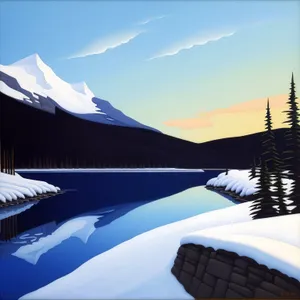 Winter Wonderland: Majestic Mountain Peaks Reflected on Frozen Lake