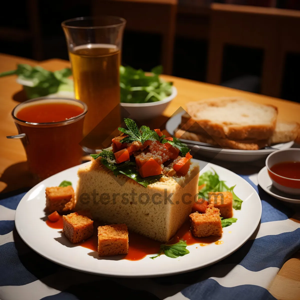Picture of Tasty Vegetable Salad with Grilled Chicken and Sauces.