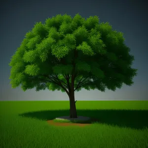Vibrant Oak Tree in Summer Meadow