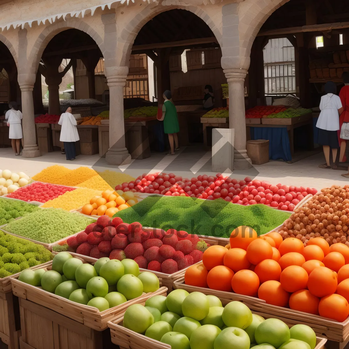 Picture of Assorted Fresh Fruits in Market Basket