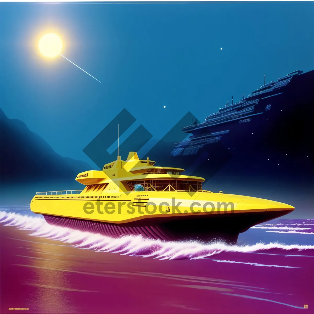 Picture of Sunset Speedboat Cutting Through Ocean Waves