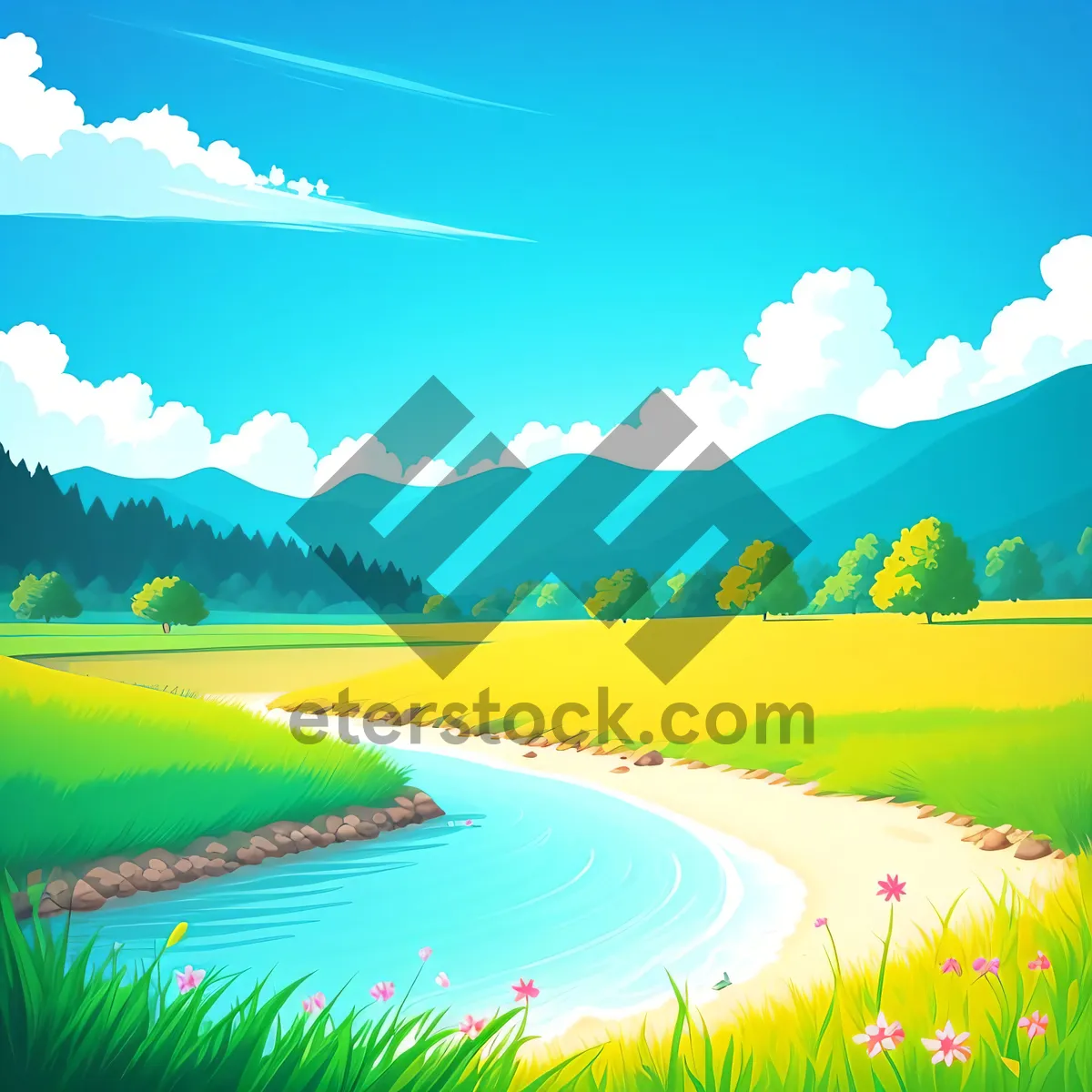 Picture of Serene Summer Countryside Landscape with Beautiful Horizon