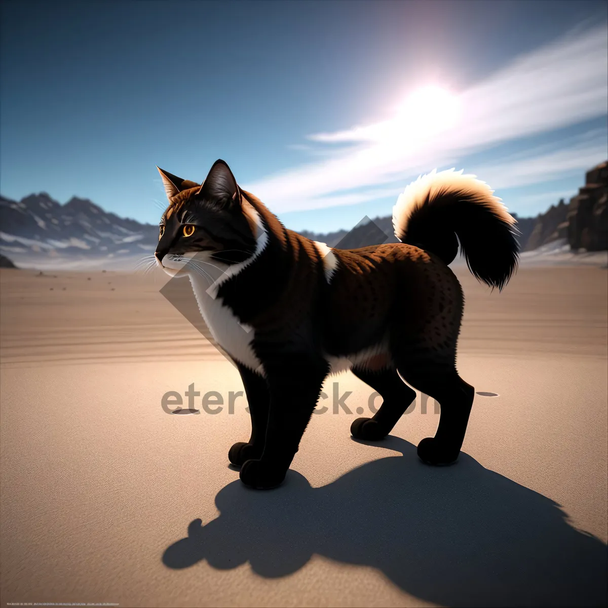 Picture of Feline Skate Kitty: Playful  Silhouette of Cute Domestic Pet with Fluffy Fur