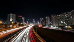 City at Night with Traffic and Skyscrapers