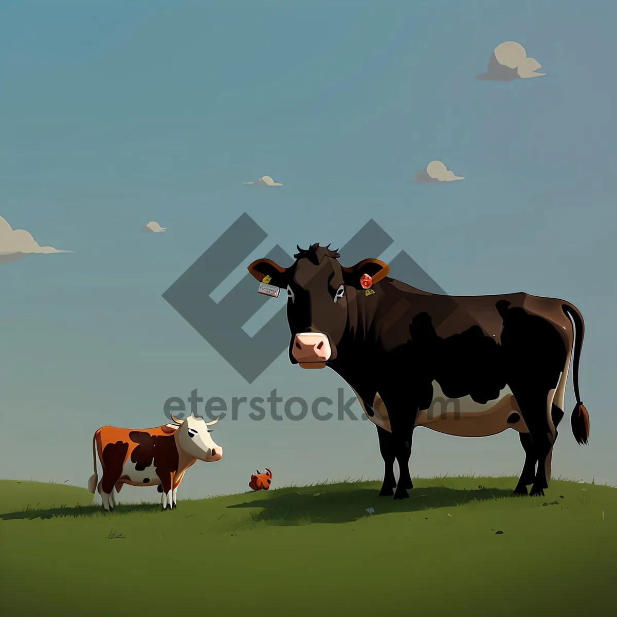 Picture of Serene Countryside Grazing: Horses and Cattle On Meadow