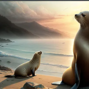 Wild Ocean: Majestic Sea Lion on Sandy Beach