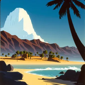 Tropical Beach Sunset with Palm Trees by the Ocean