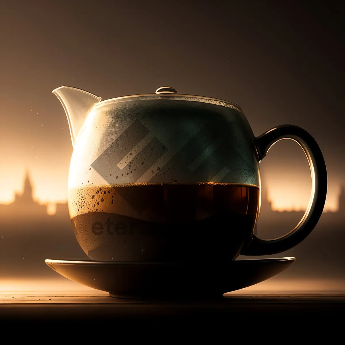 Picture of Hot Herbal Tea in Brown Teapot and Saucer