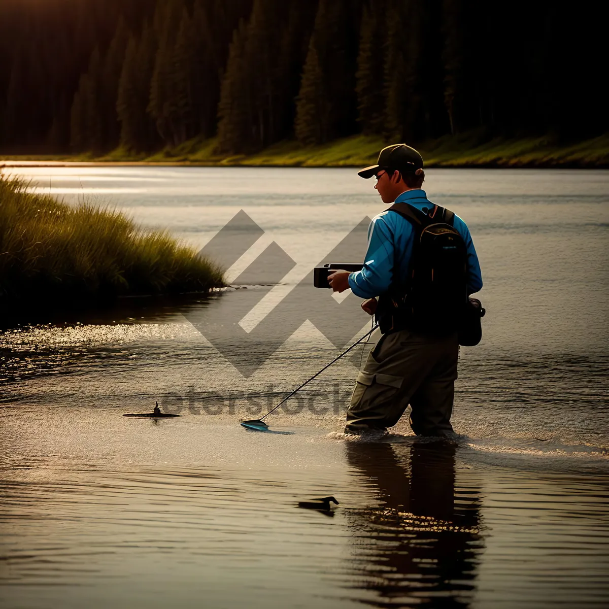 Picture of Sunset angler enjoying lake fishing