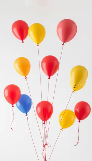 Colorful Birthday Balloons with Pink Ribbons Flying in the Air