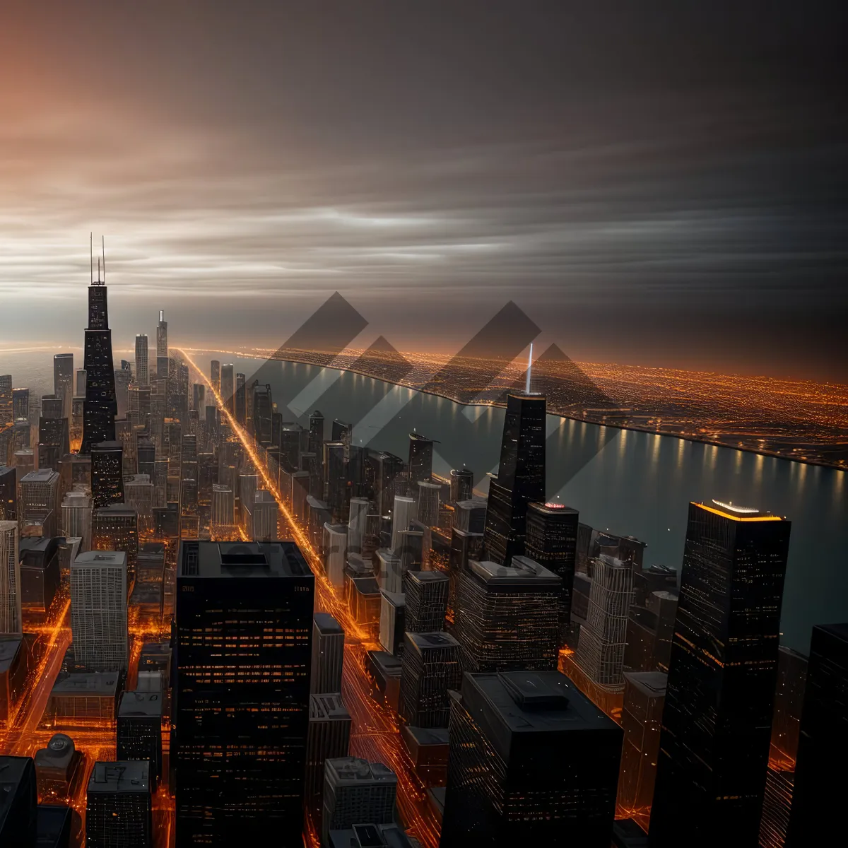 Picture of Urban Skyline at Sunset: Modern Cityscape with Skyscrapers