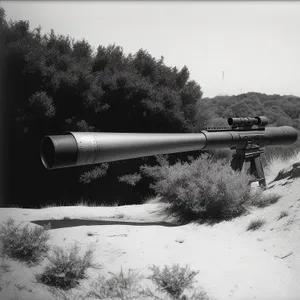 High-Angle Artillery Cannon in Majestic Cloudy Landscape