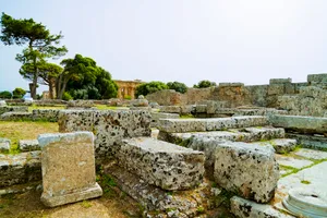 Ancient stone wall in historic city landscape.