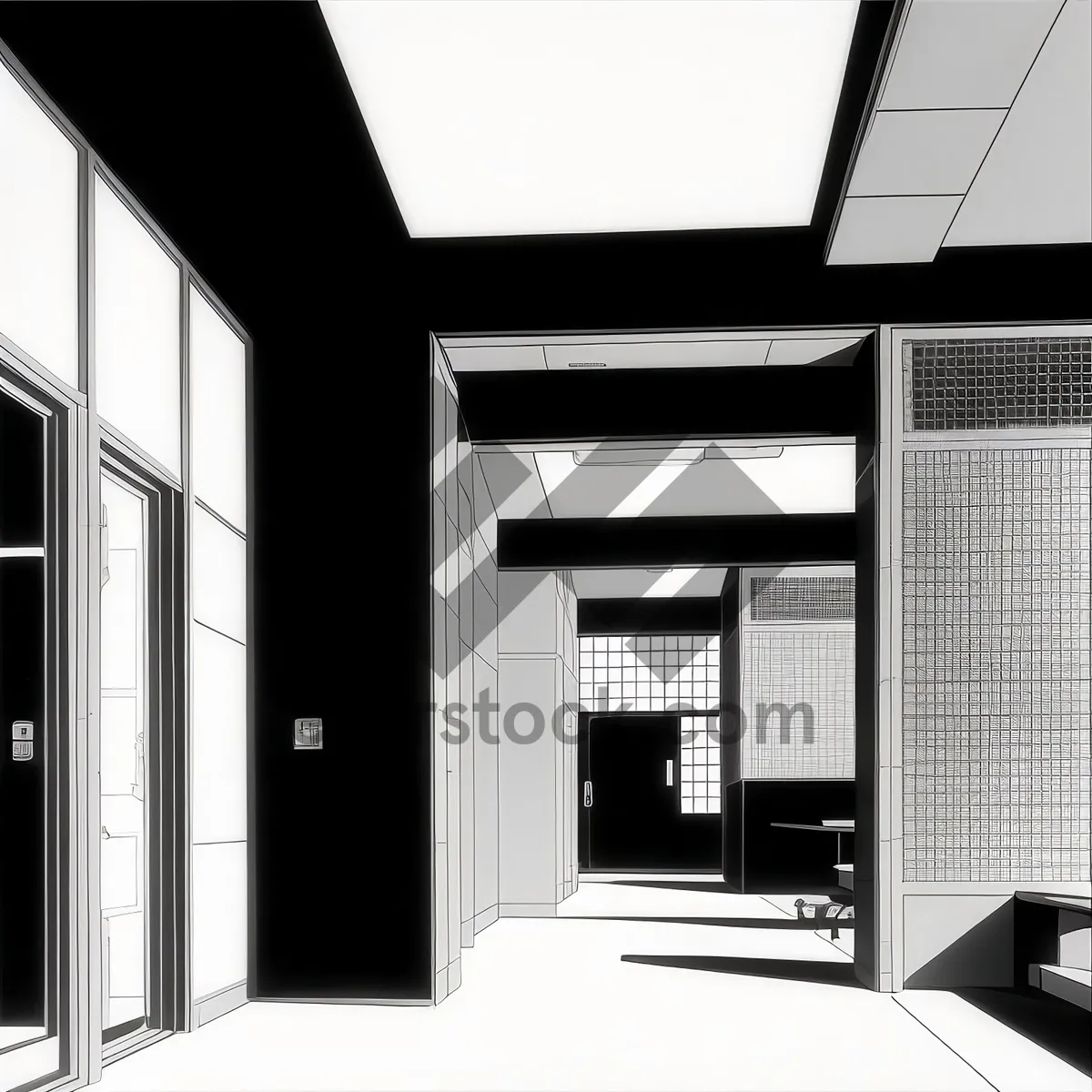 Picture of Modern Urban Office Building with Glass Wall and 3D Perspective