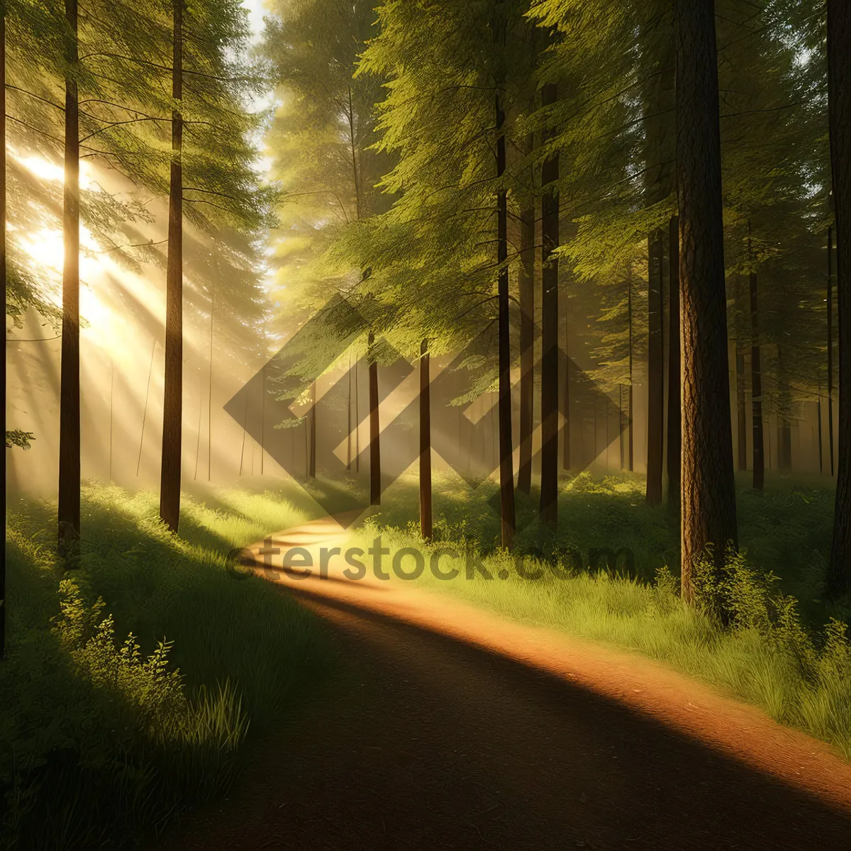 Picture of Sunlit Path Through Autumn Forest