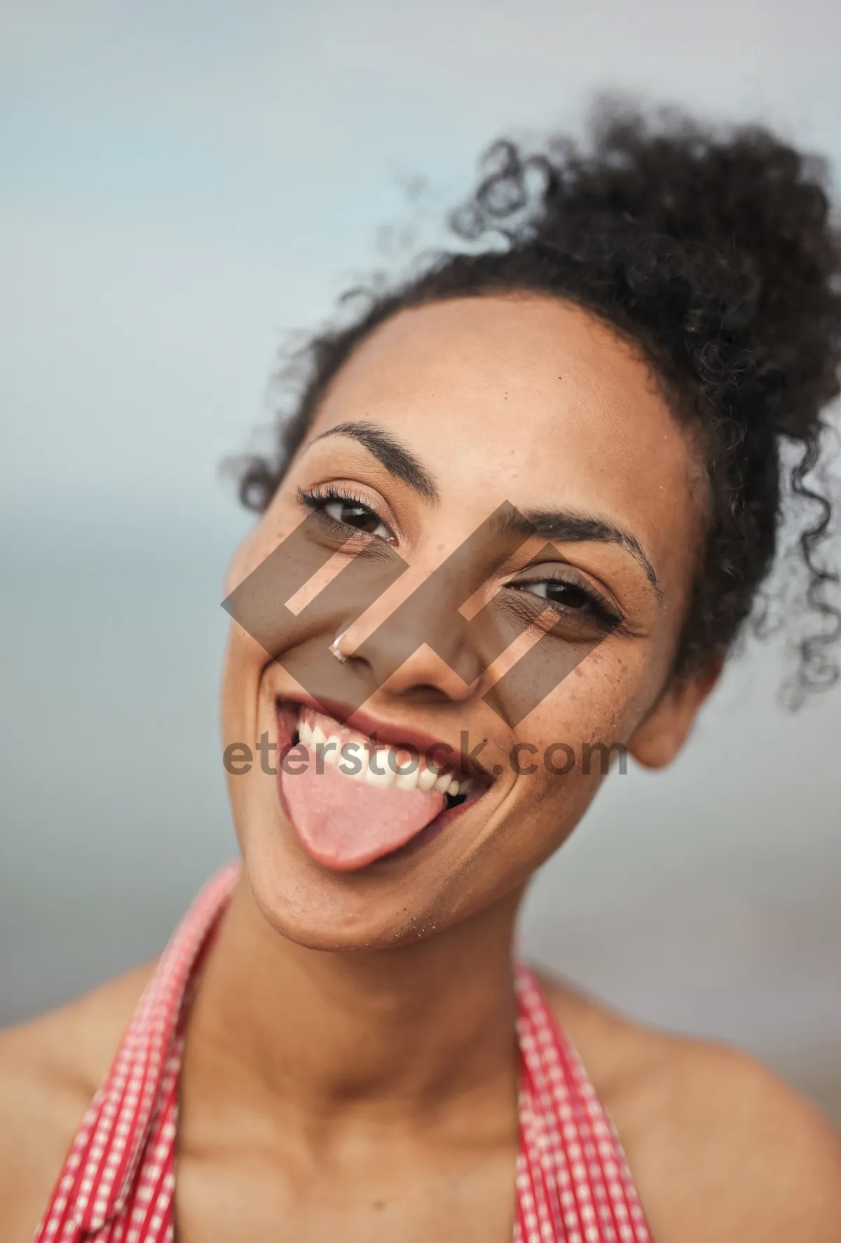 Picture of Attractive Woman with Flawless Makeup Smiling Happily