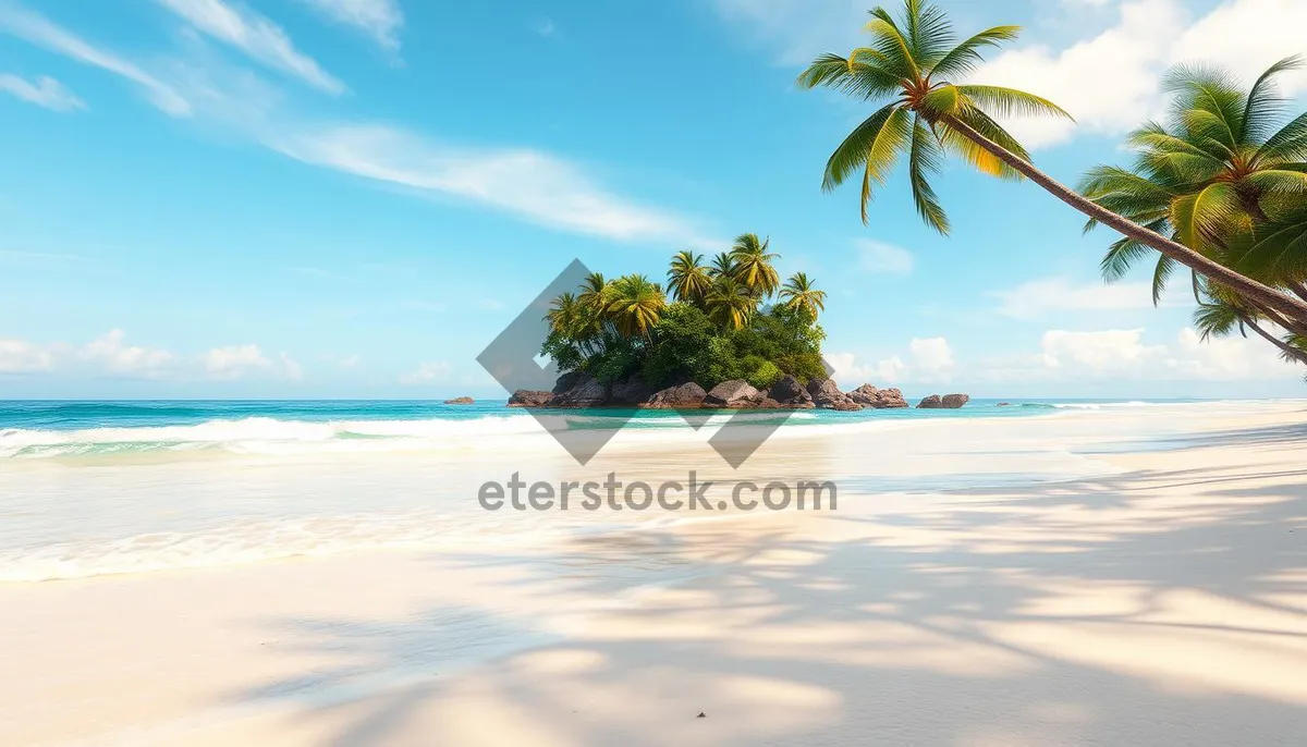 Picture of Tropical holiday beach with palm trees and turquoise water.