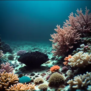 Colorful sea urchin on tropical coral reef.