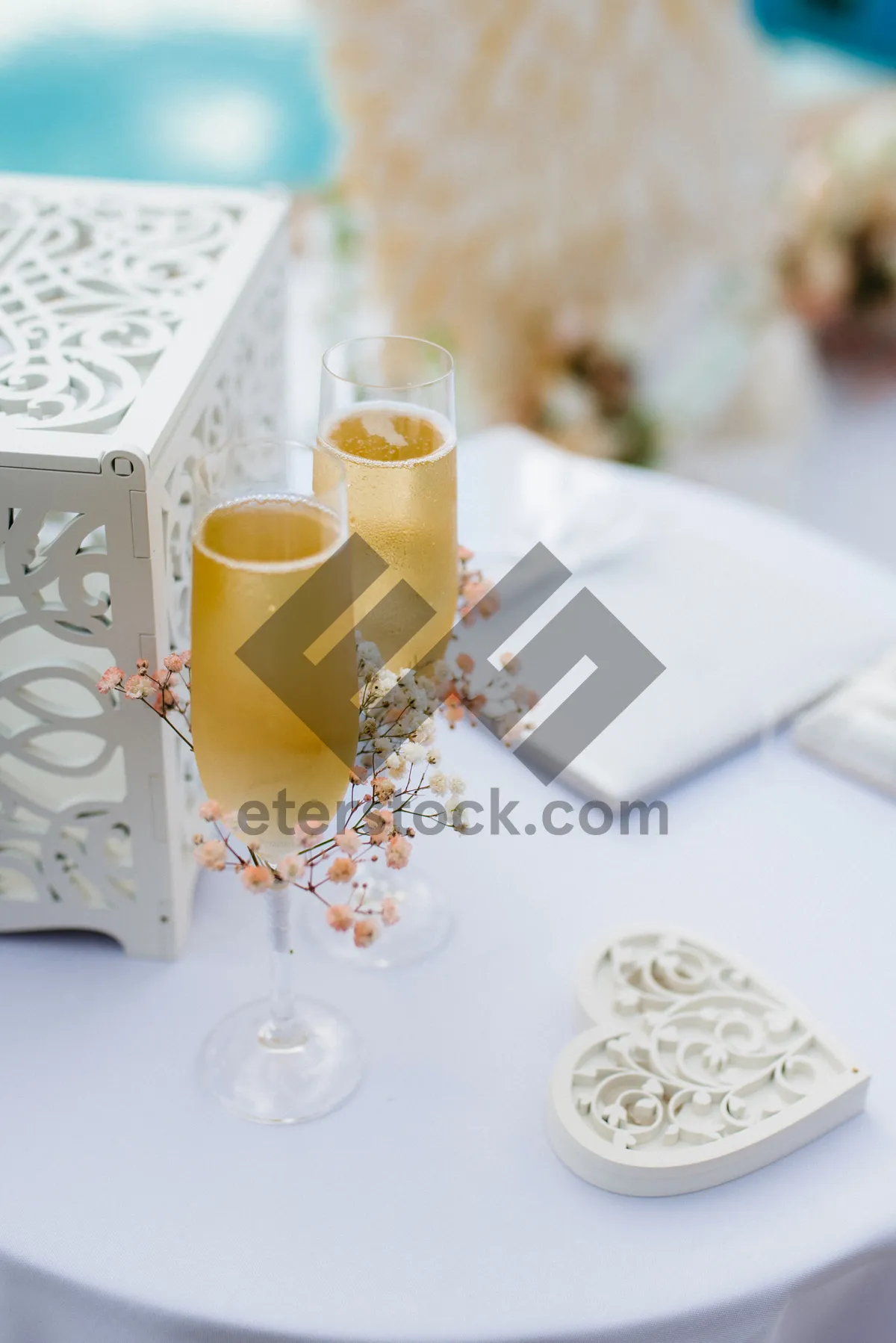 Picture of Table setting with champagne glasses for celebration