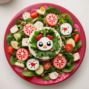 Delicious gourmet lunch salad with fresh vegetables and cheese.