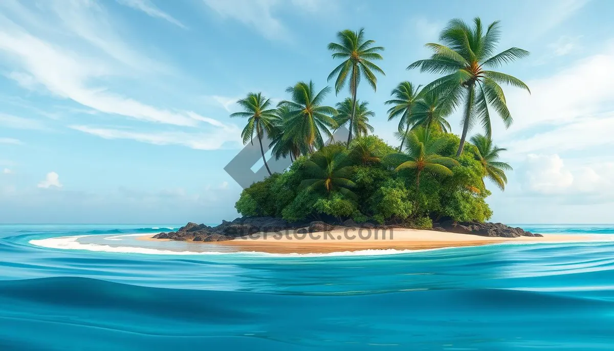 Picture of Tropical Paradise Beach with Palm Trees and Waves