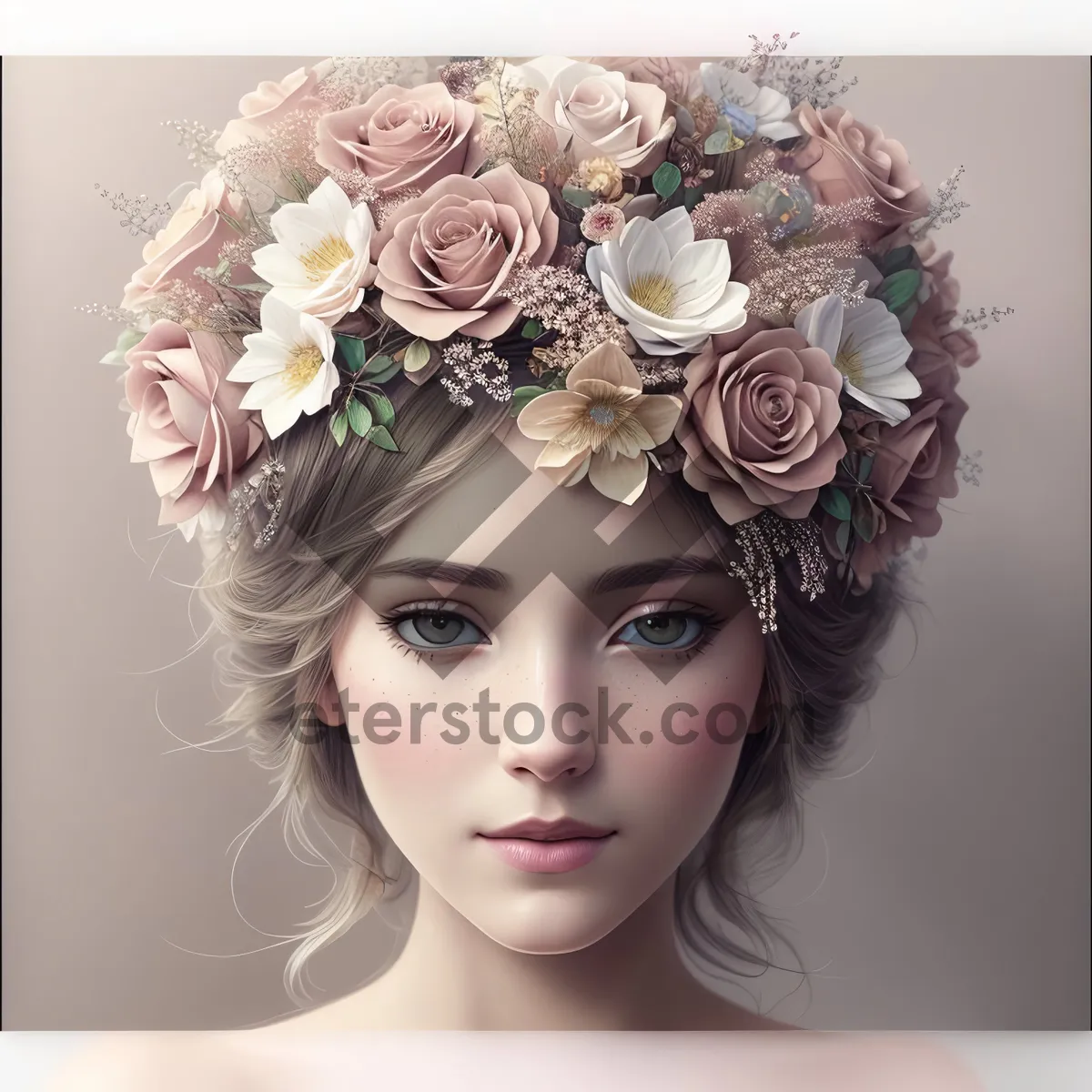 Picture of Floral Elegance: Beautiful Lady with Stunning Hair and Makeup