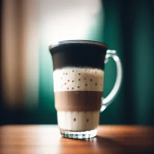 Frothy Espresso Coffee Mug on Table