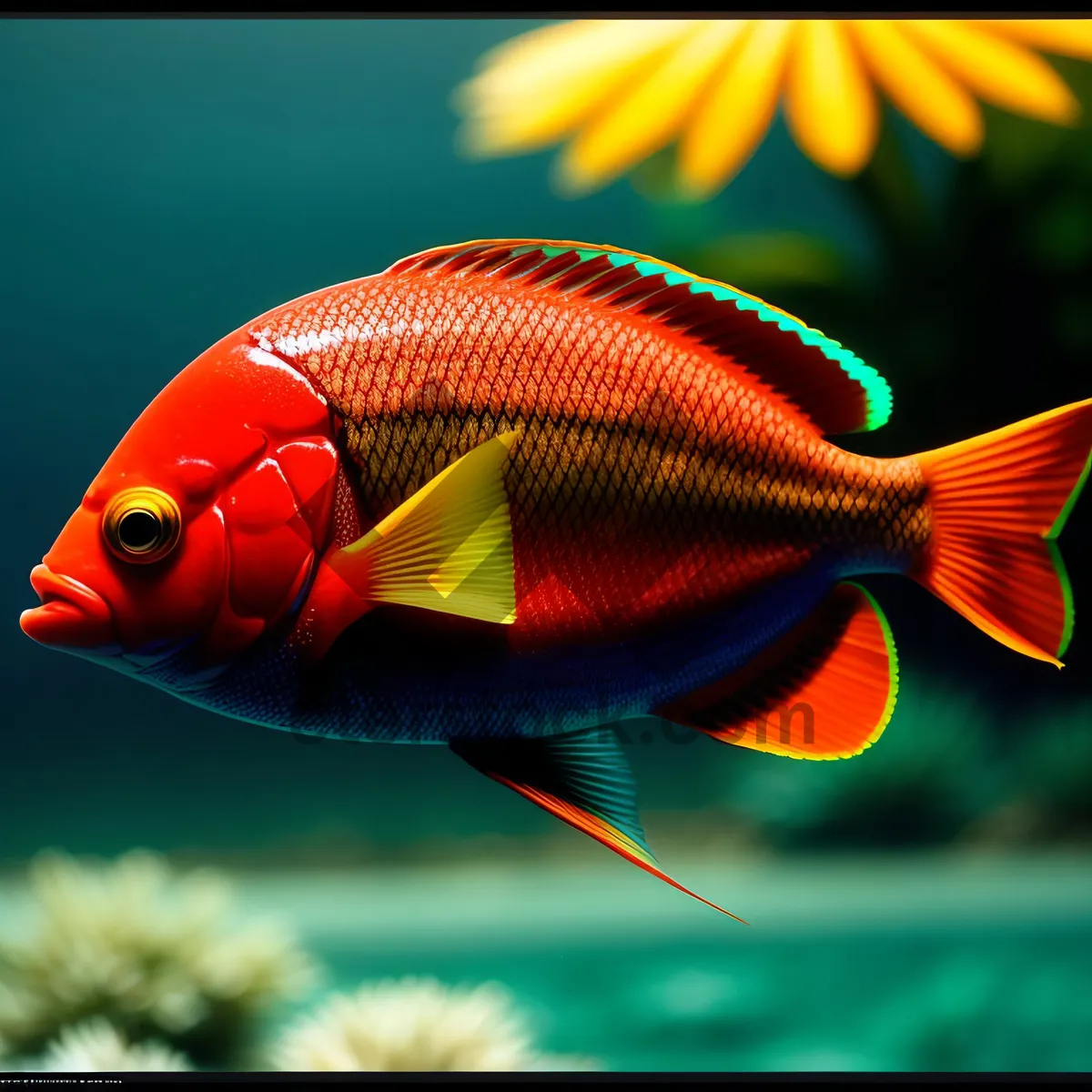 Picture of Colorful Marine Reef Fish Swimming in Seawater