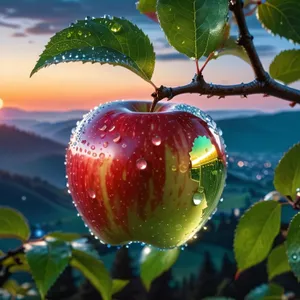 Delicious Red Apple on Tree Branch - Healthy Snack